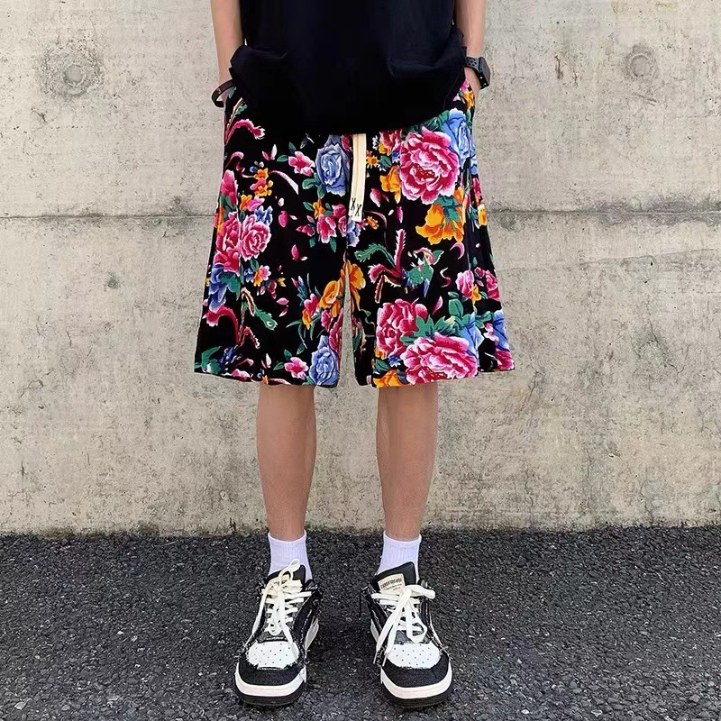 ショートパンツ バラ柄ゆったりボトムス