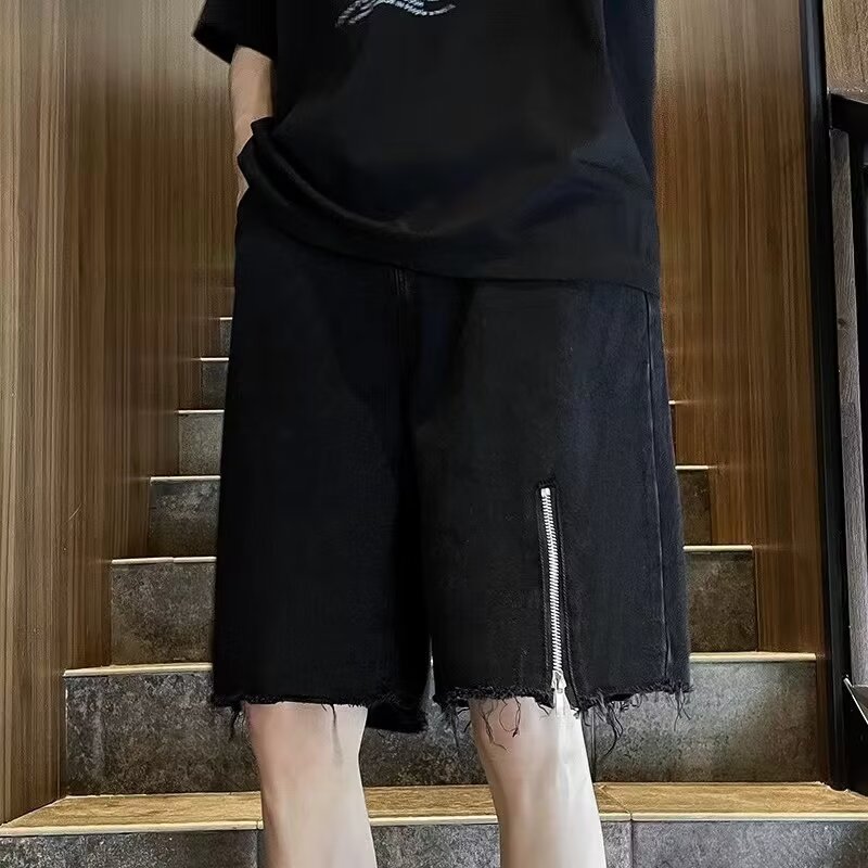 ジッパー付きデニムショートパンツ