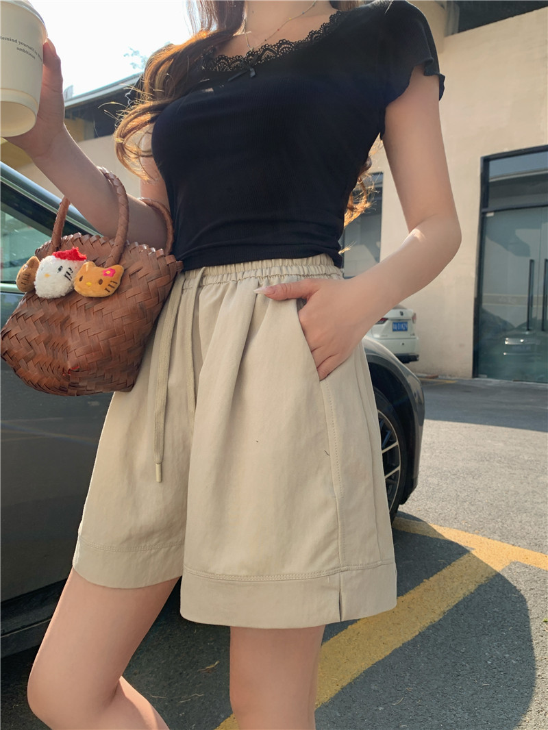 ショートパンツ デニム風ギャザーショートパンツ