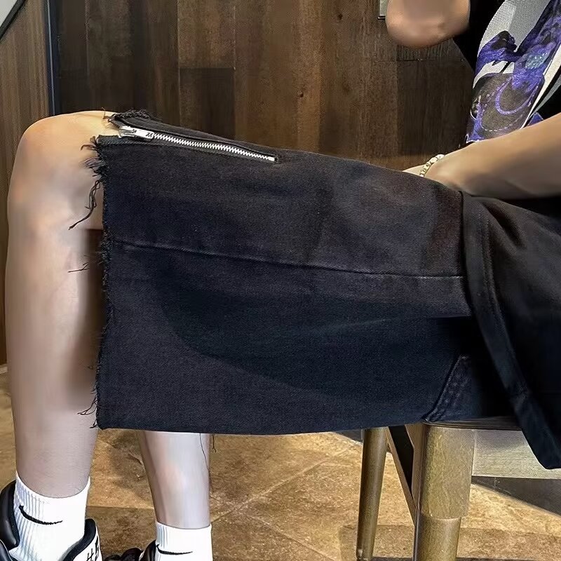ジッパー付きデニムショートパンツ