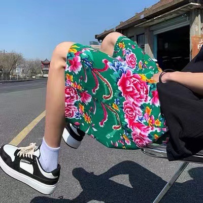 ショートパンツ バラ柄ゆったりボトムス
