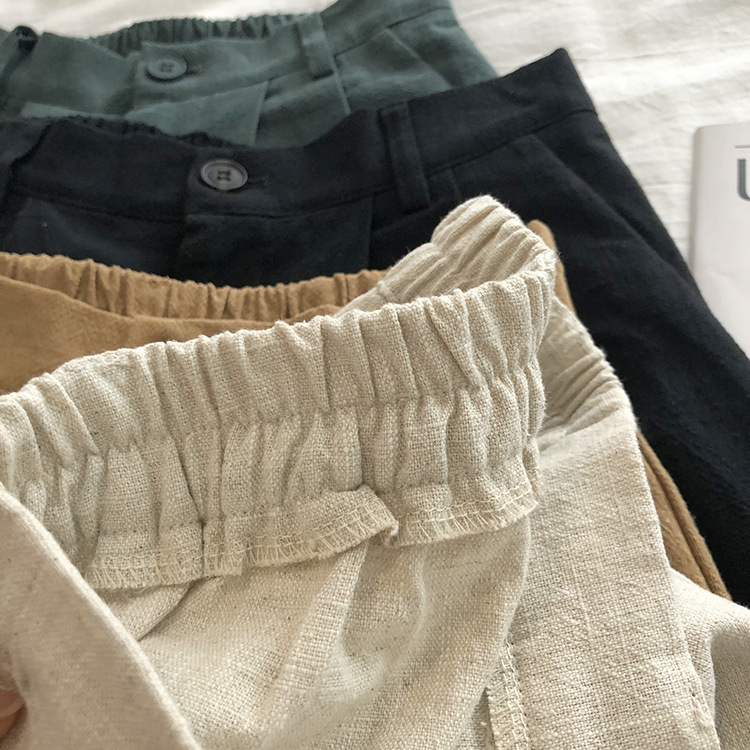 2025新作 レディース綿麻五分丈ショートパンツ 無地