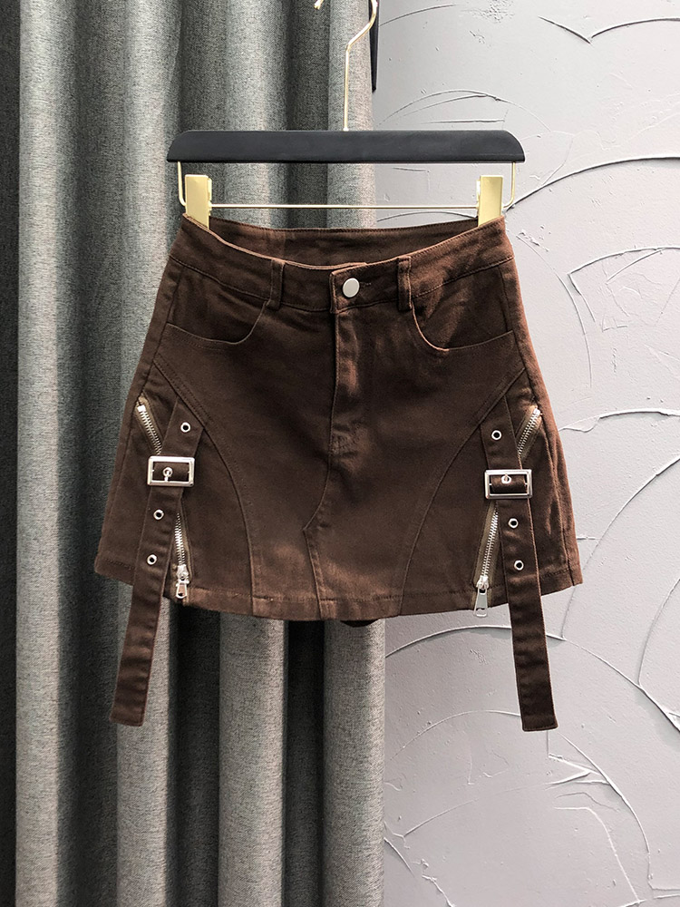 ショートパンツ デザインジッパー付きミニスカート風ショートパンツ
