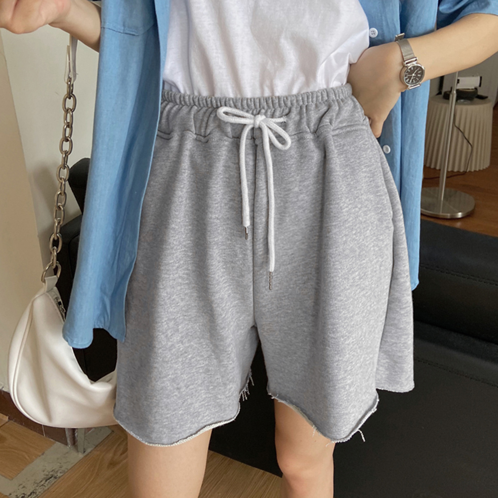 レディース 楽ちんスウェットショートパンツ ウエスト紐付き