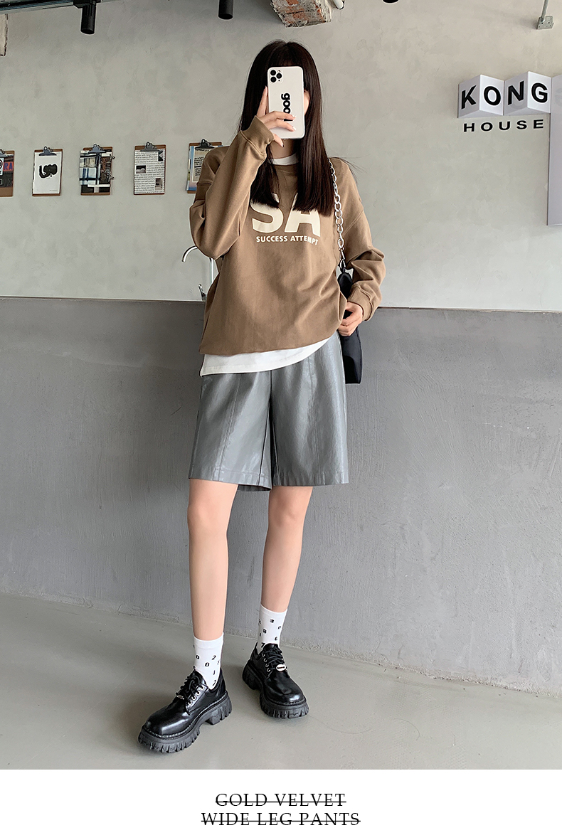 ショートパンツ 上品フェイクレザーハーフパンツ
