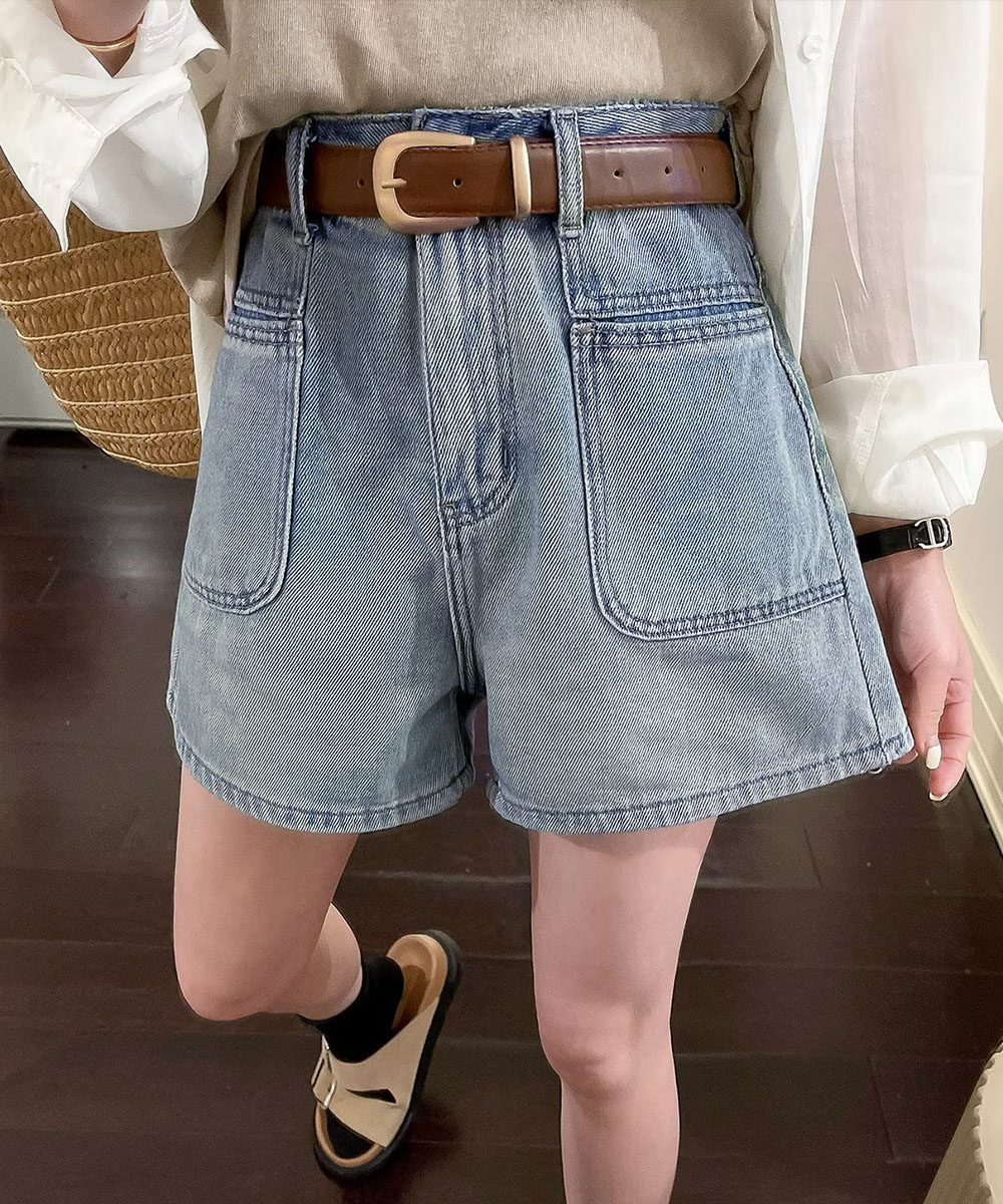 レディース デニムショートパンツ ハイウエスト美脚