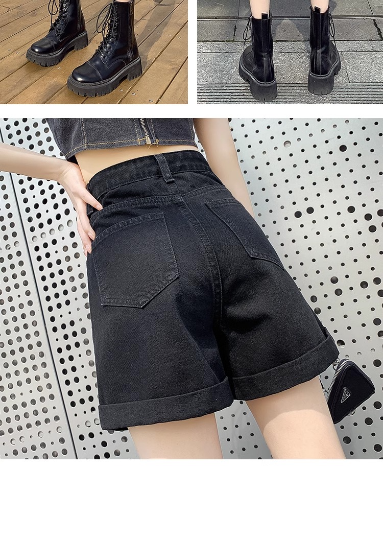 ショートパンツ ハイウエストデニムショートパンツ