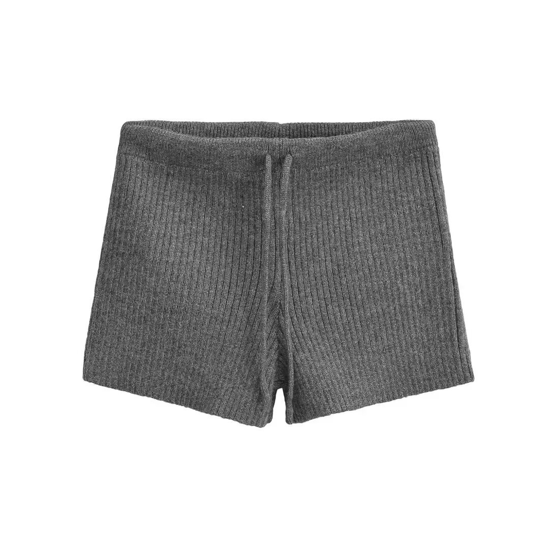 リブ編みハイウエストショートパンツ