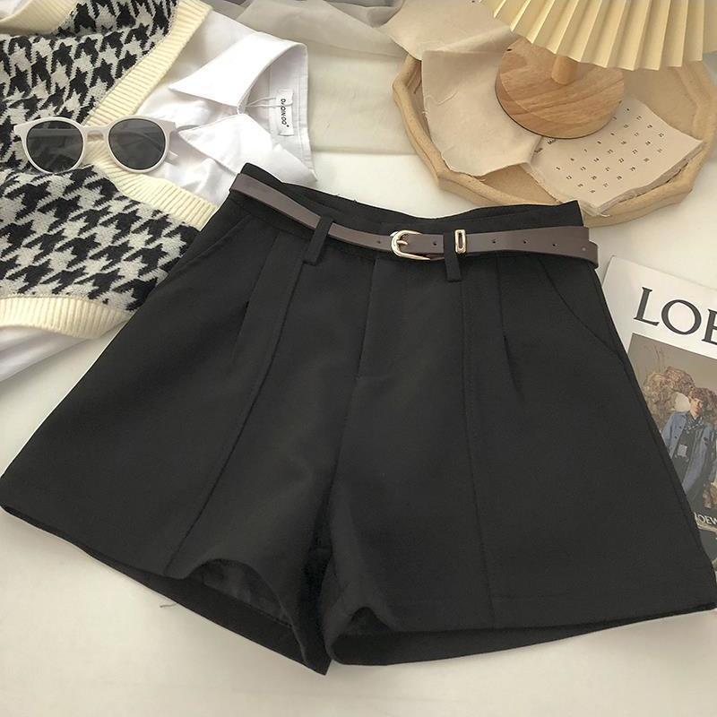 ショートパンツ ベルト付きタックショートパンツ