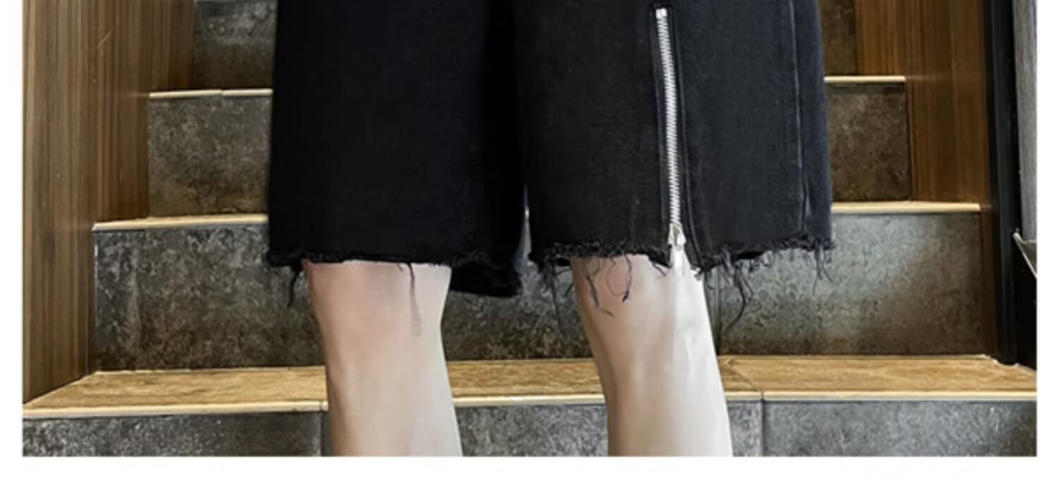ジッパー付きデニムショートパンツ