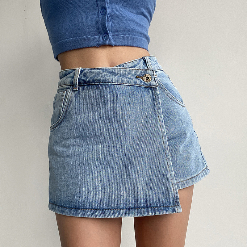ショートパンツ 巻きスカート風デニムミニスカート