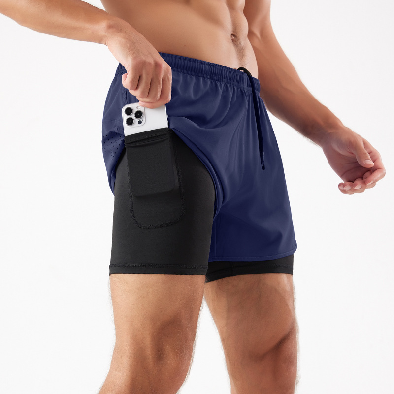 スポーツ用二重構造ポケット付きショートパンツ