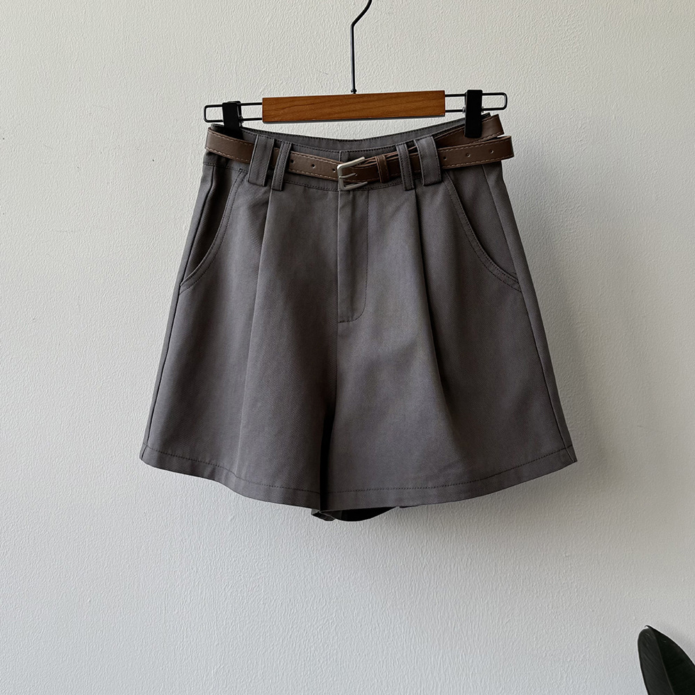 ショートパンツ ベルト付きフレアショートパンツ