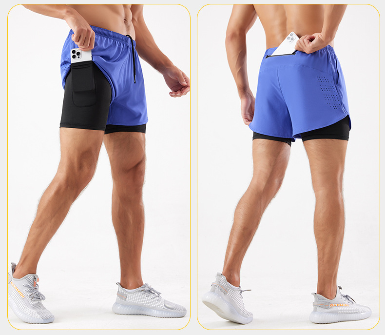 スポーツ用二重構造ポケット付きショートパンツ