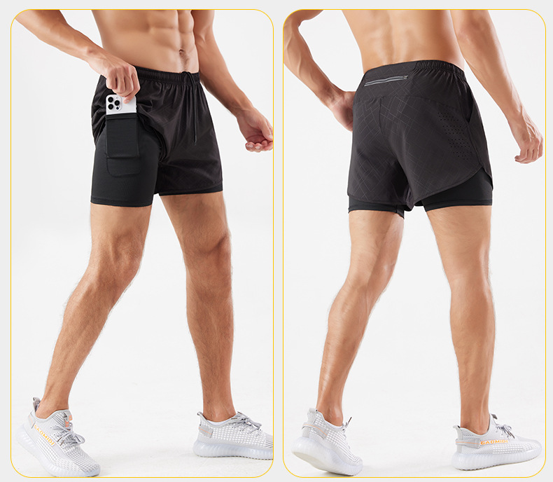 スポーツ用二重構造ポケット付きショートパンツ