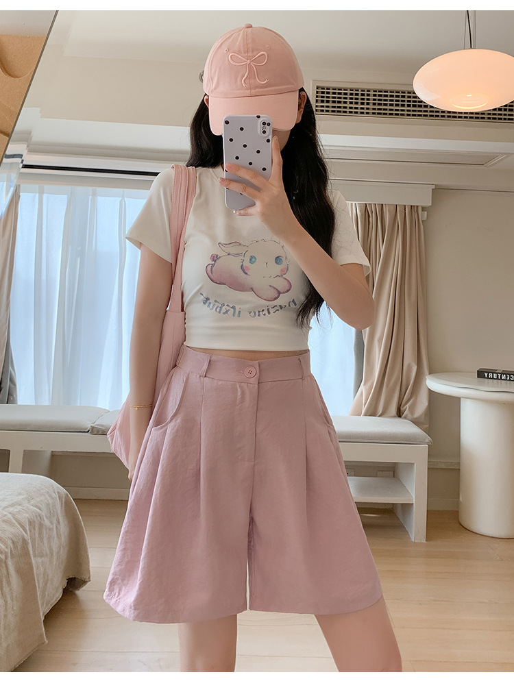 ショートパンツ リネン風タックショートパンツ