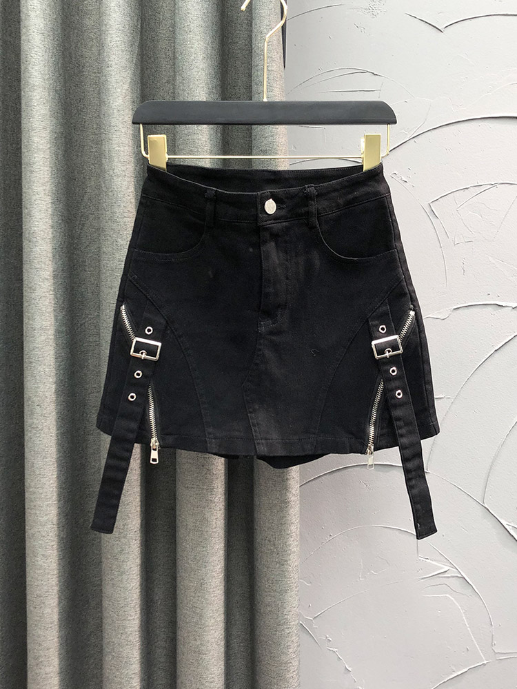ショートパンツ デザインジッパー付きミニスカート風ショートパンツ