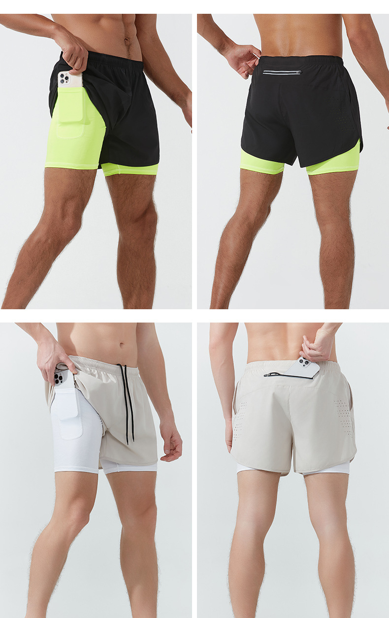 スポーツ用二重構造ポケット付きショートパンツ