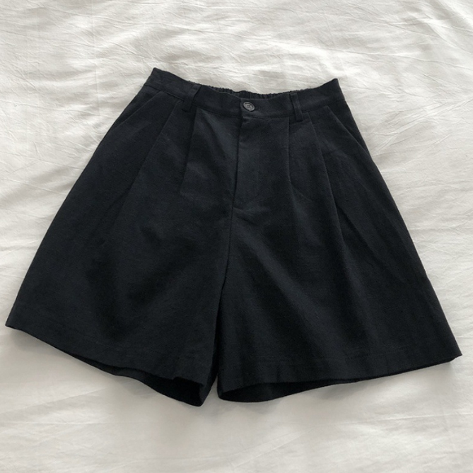 2025新作 レディース綿麻五分丈ショートパンツ 無地