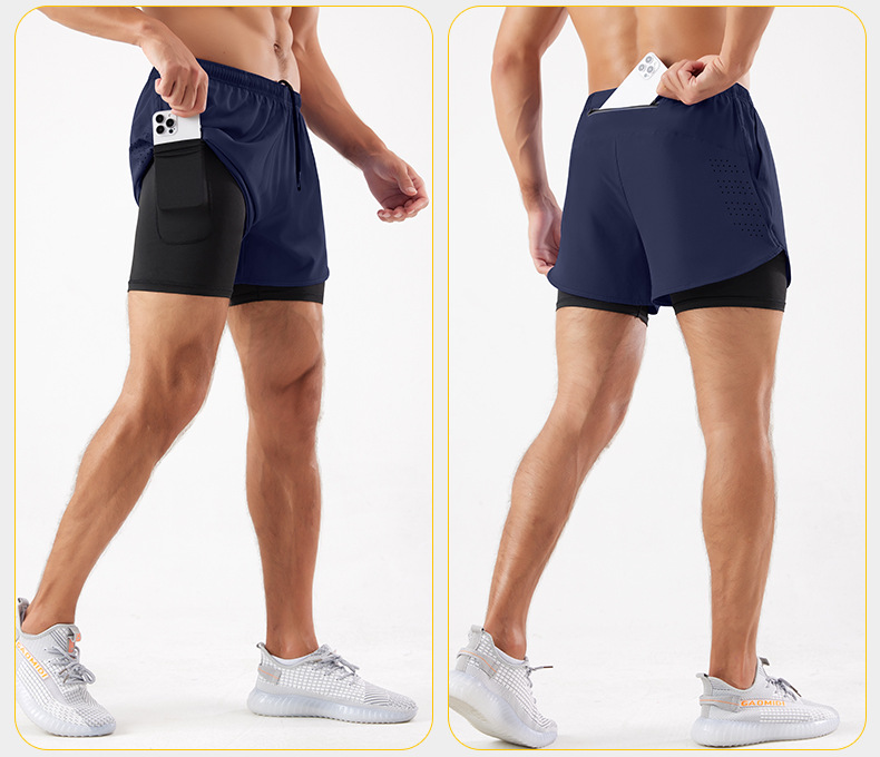 スポーツ用二重構造ポケット付きショートパンツ