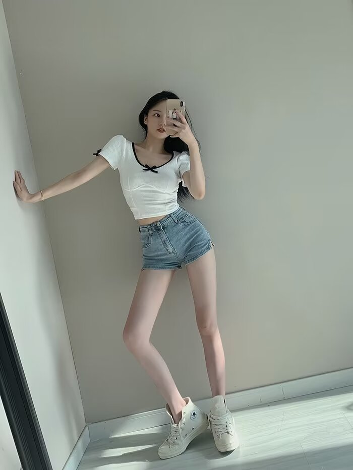 ショートパンツ ウエストすっきりデニムショーツ