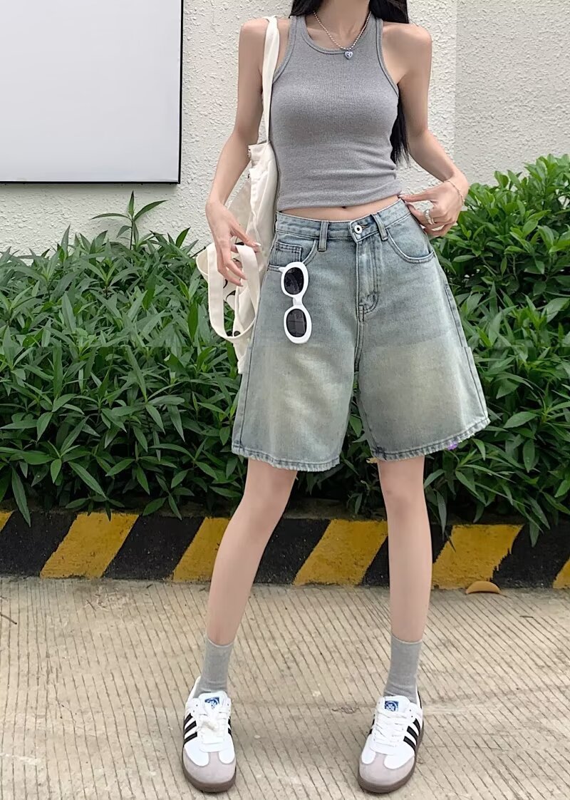 ショートパンツ ゆったりハーフデニムパンツ