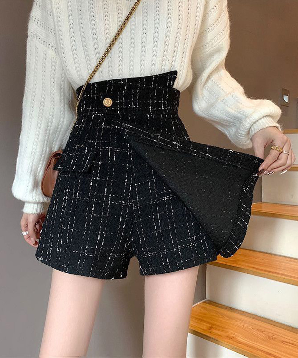 レディース ツイード調巻き風ショートパンツ