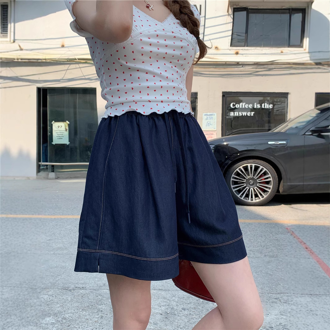 ショートパンツ デニム風ギャザーショートパンツ