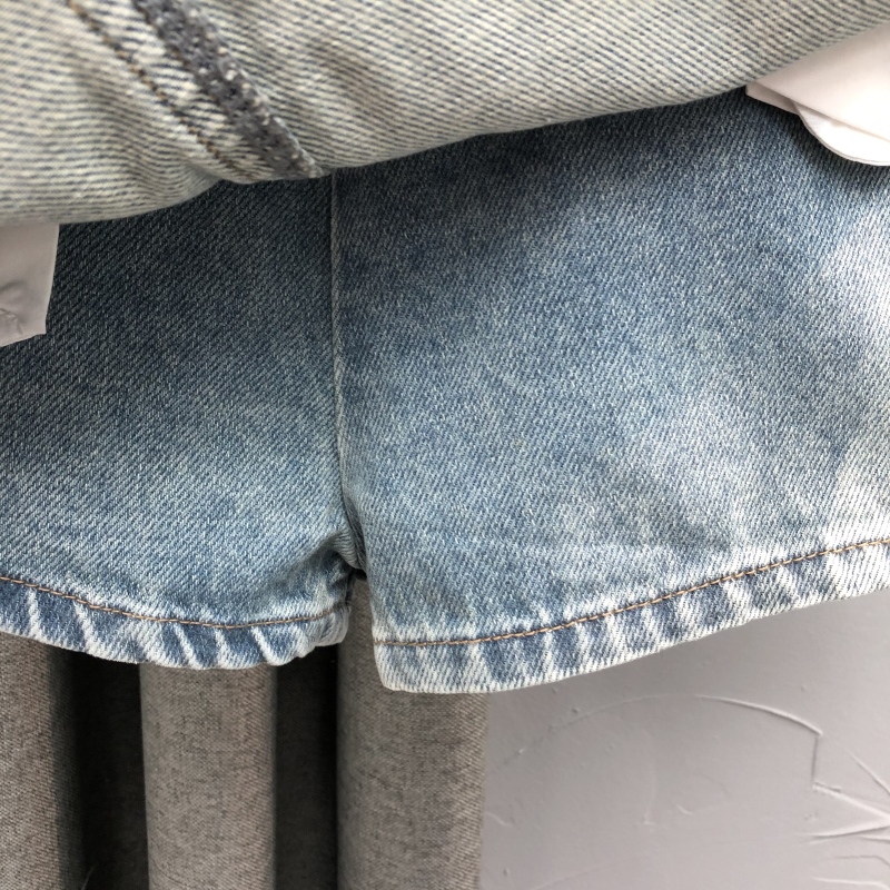 ショートパンツ ベルト付きデニムスカートパンツ