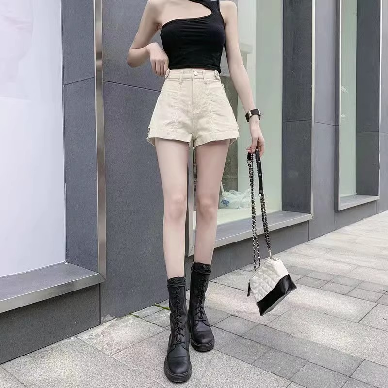 ジッパーデザイン ハイウエストショートパンツ