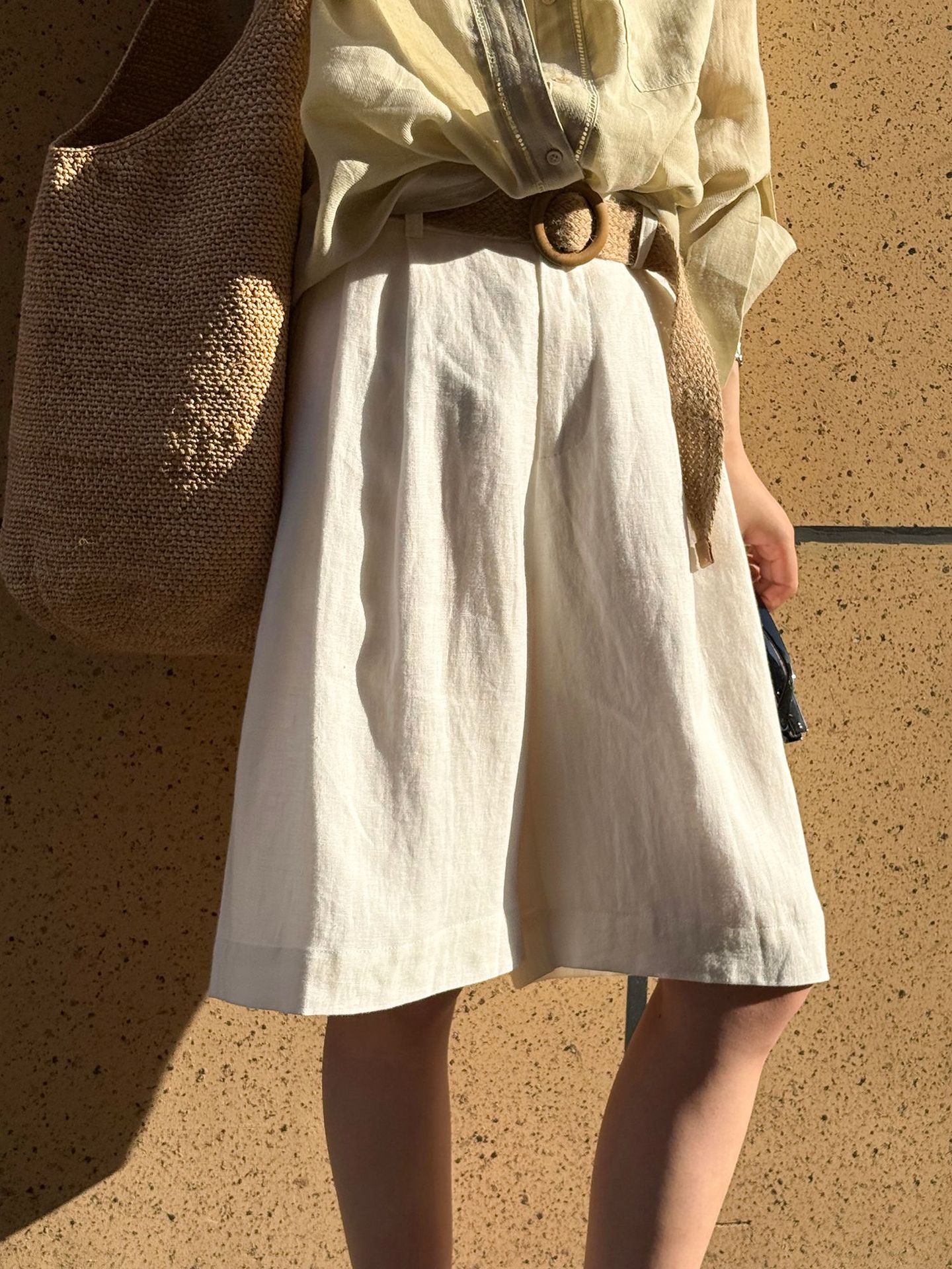 ショートパンツ リネン風ワイドショートパンツ