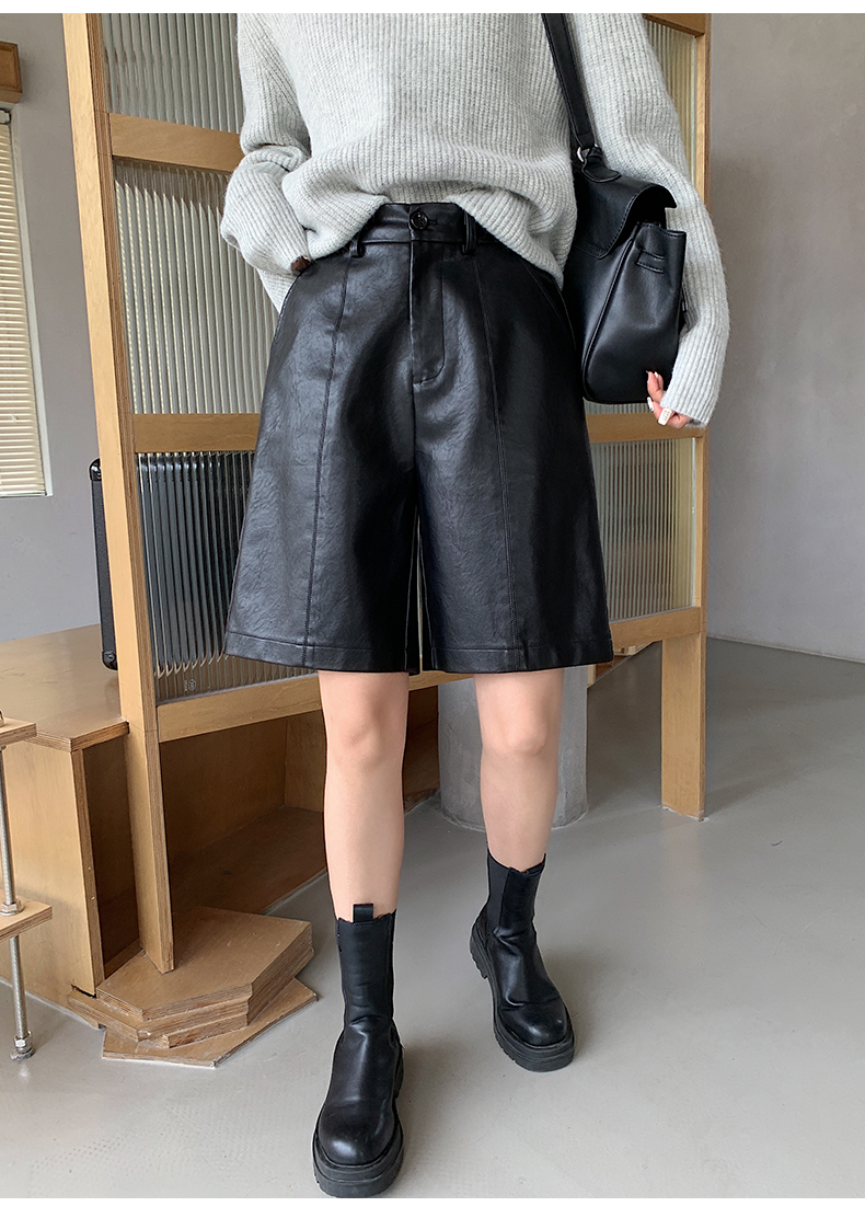 ショートパンツ 上品フェイクレザーハーフパンツ