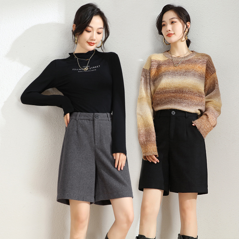 ショートパンツ きれいめハイウエストハーフパンツ