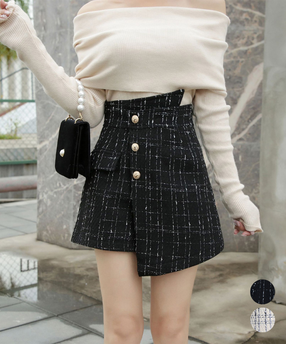 レディース ツイード調巻き風ショートパンツ