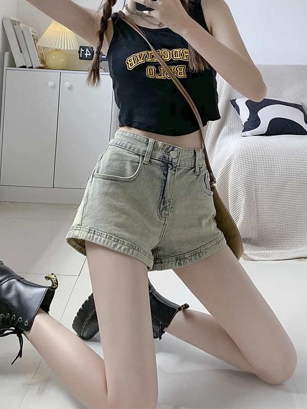 ショートパンツ ハイウエスト ファスナーポケットショートパンツ