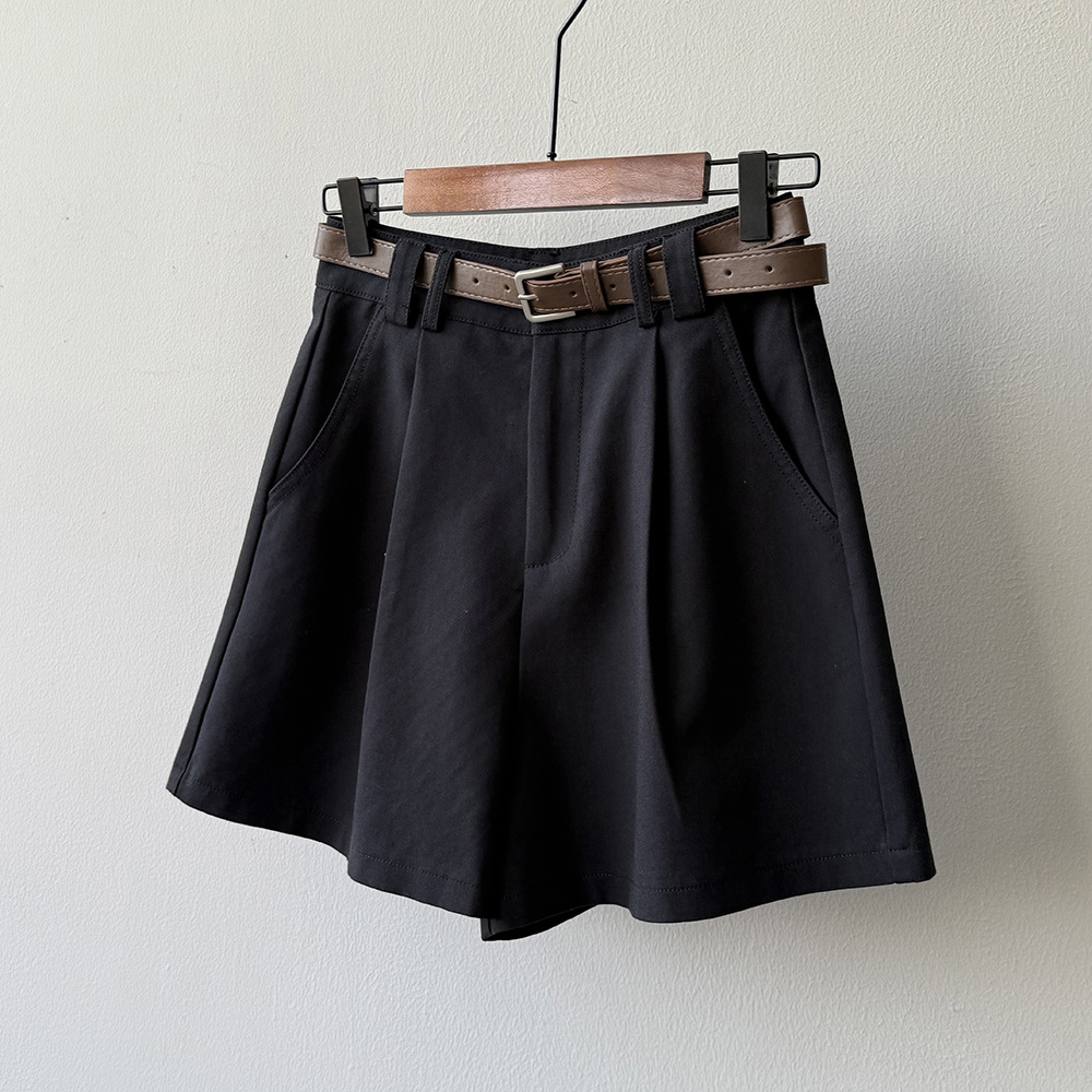 ショートパンツ ベルト付きフレアショートパンツ