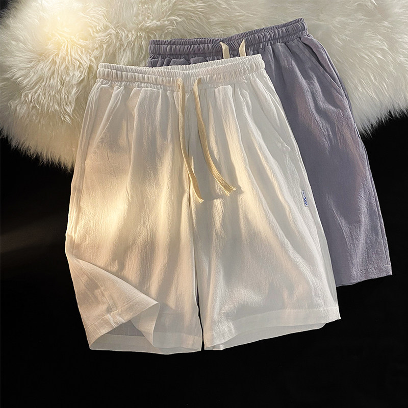 ショートパンツメンズ涼感素材ゴムウエスト紐付き