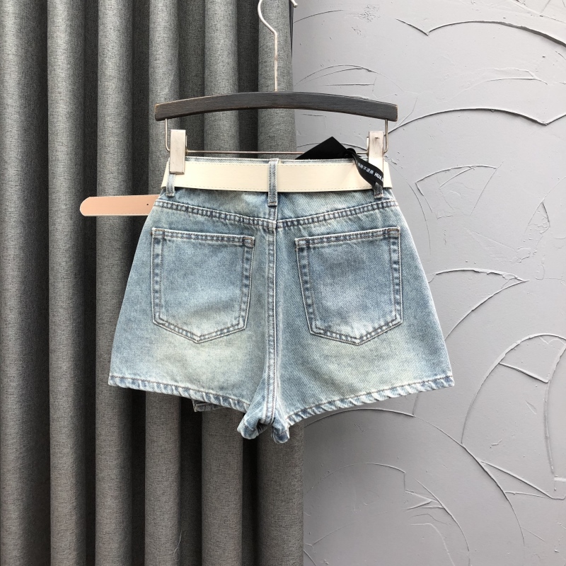 ショートパンツ ベルト付きデニムスカートパンツ