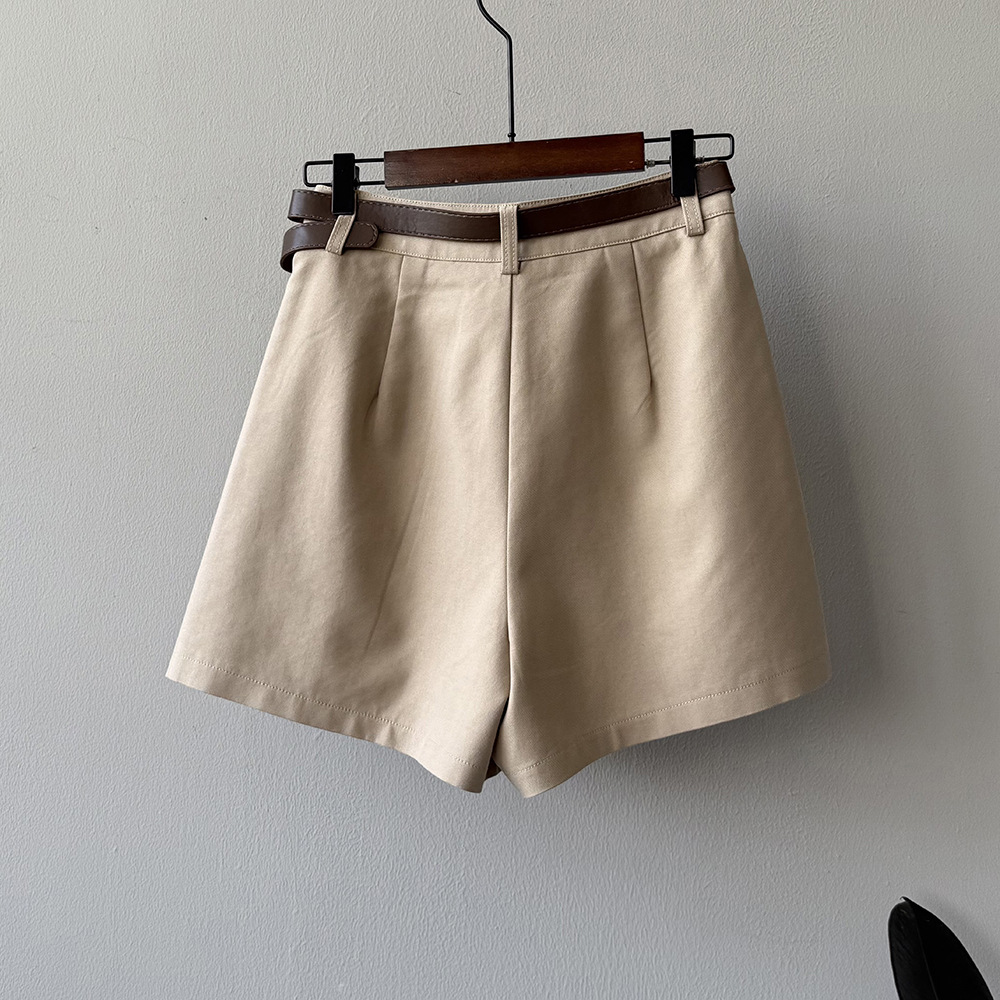 ショートパンツ ベルト付きフレアショートパンツ