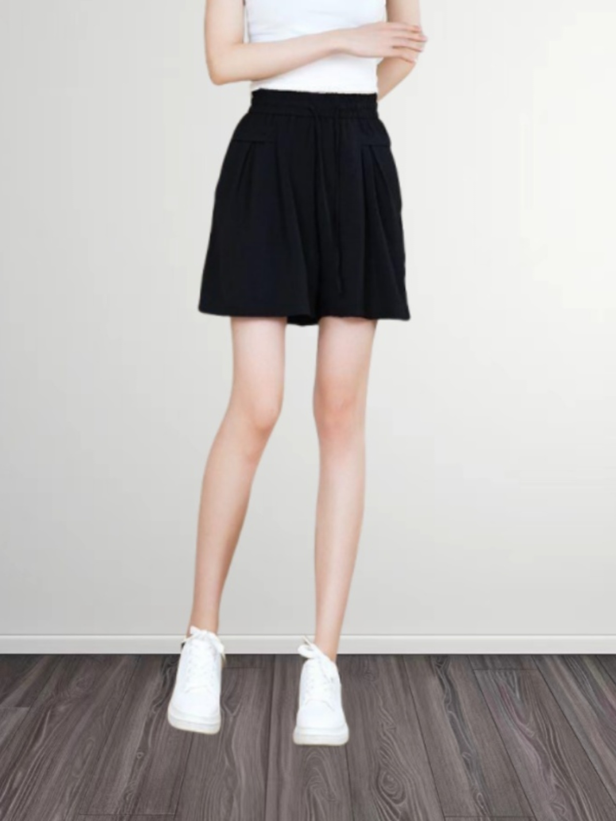 ショートパンツ リボン結びタックショートパンツ