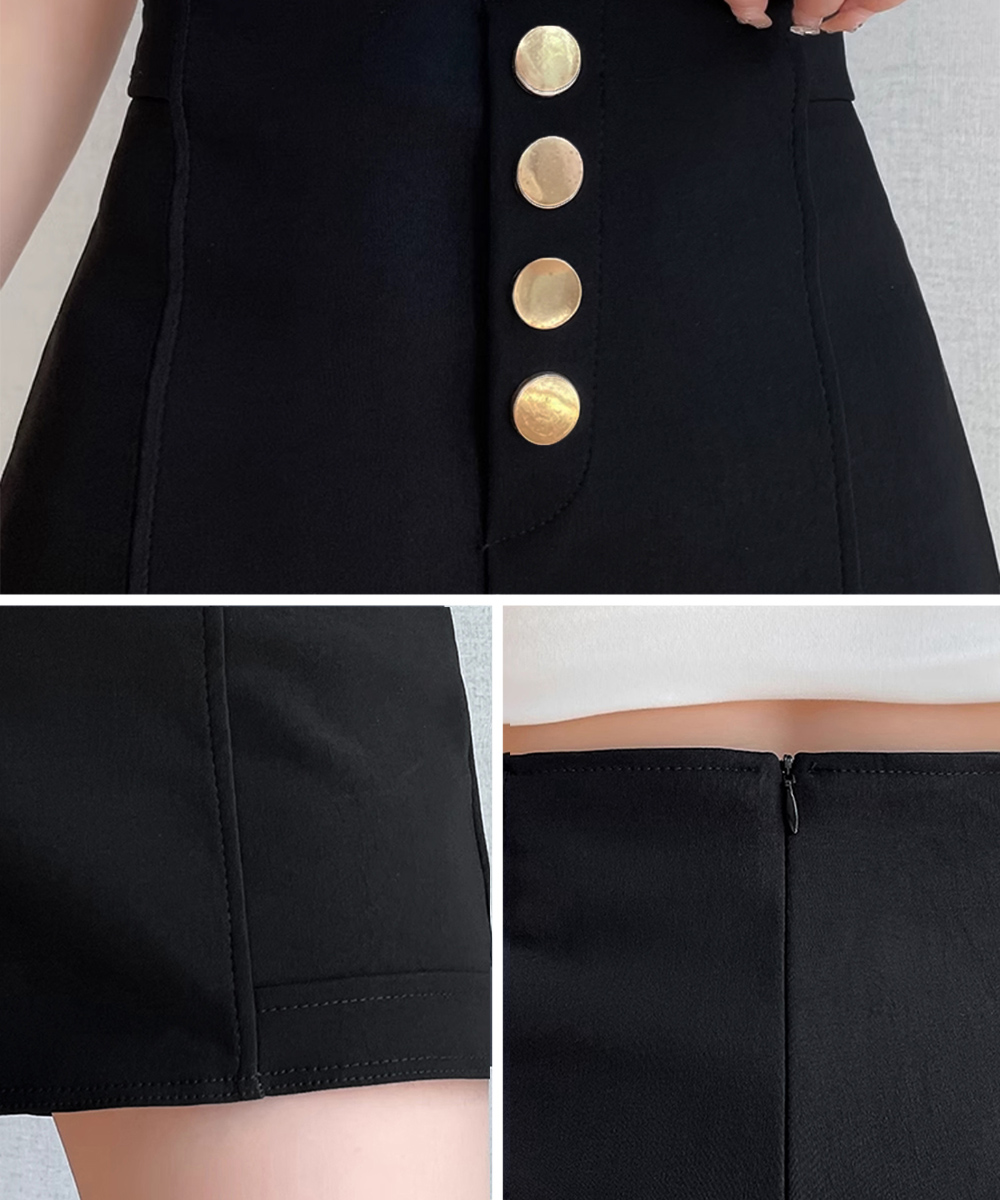 レディース ハイウエスト ボタン付きショートパンツ