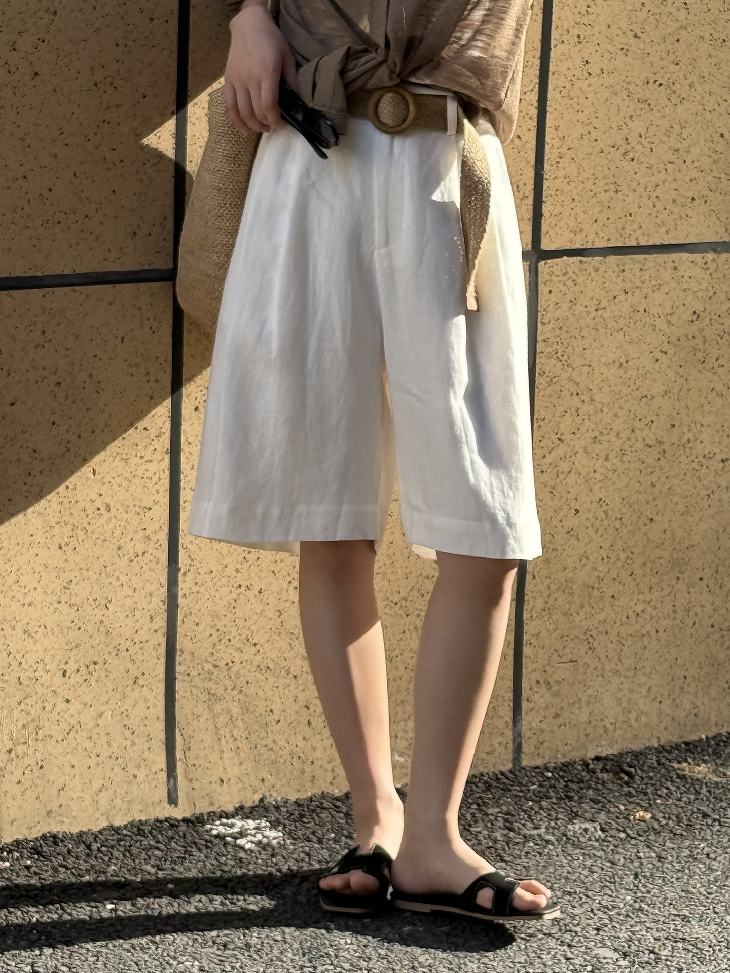 ショートパンツ リネン風ワイドショートパンツ