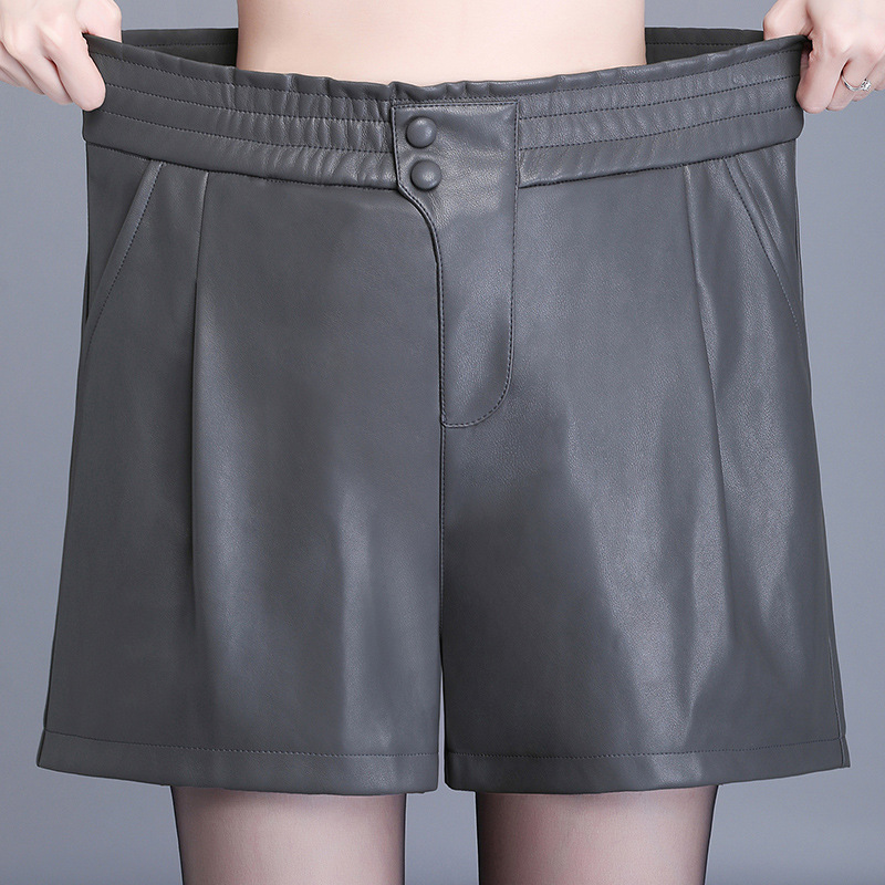 ウエストゴム合皮ワイドショートパンツ