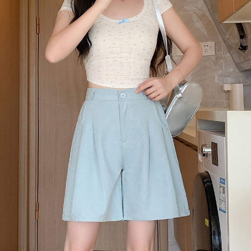 ショートパンツ リネン風タックショートパンツ
