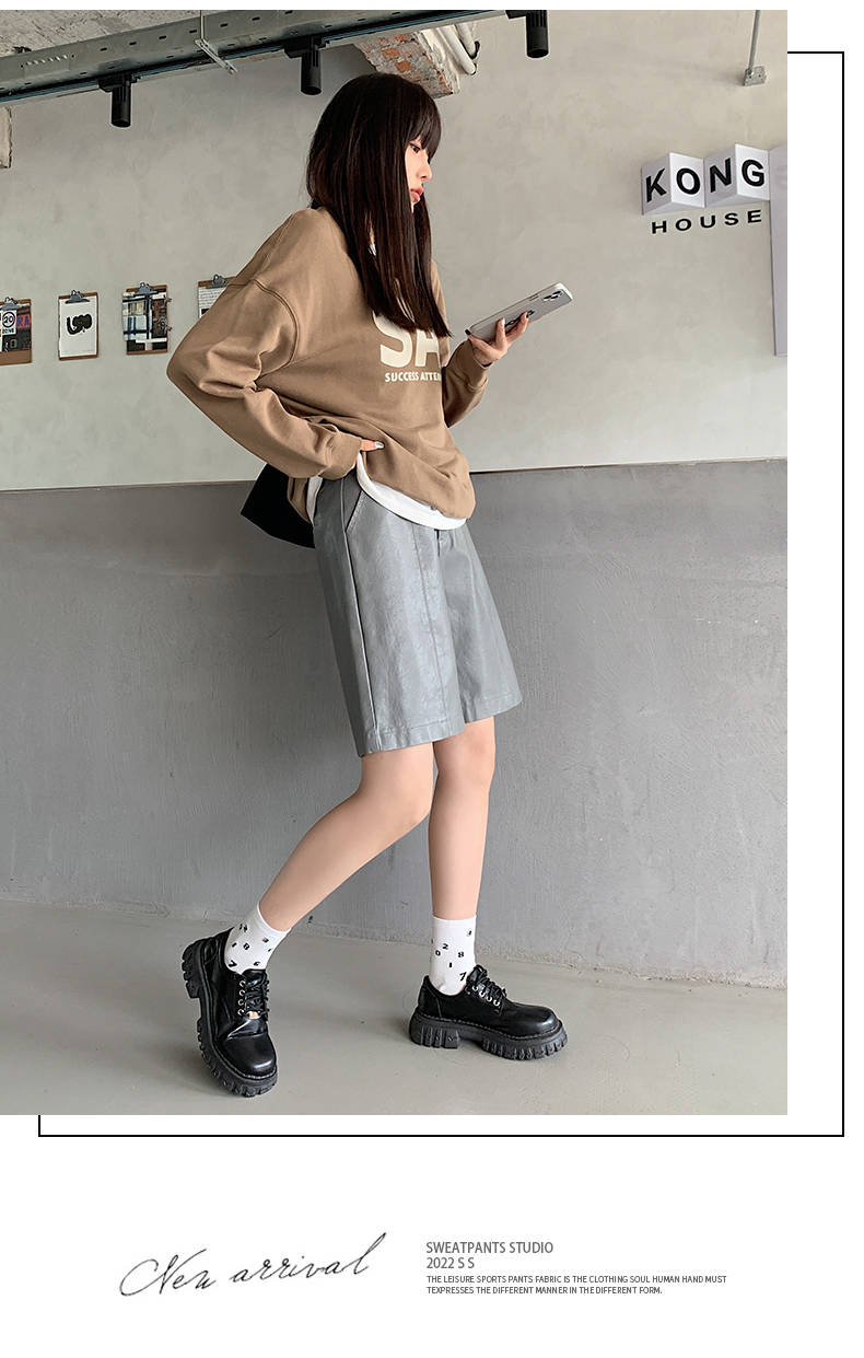ショートパンツ 上品フェイクレザーハーフパンツ