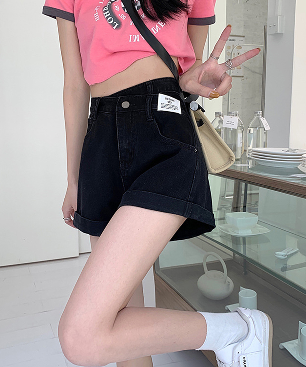 レディース 美脚アシンメトリーデニムショートパンツ