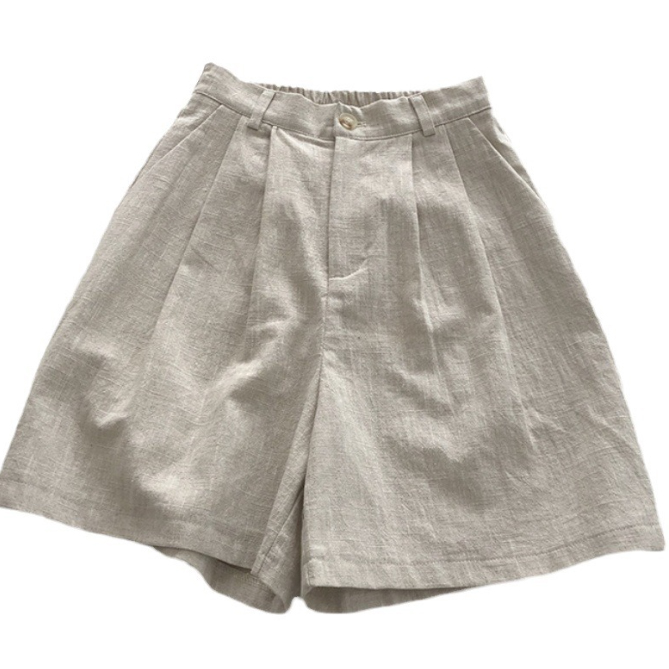 2025新作 レディース綿麻五分丈ショートパンツ 無地