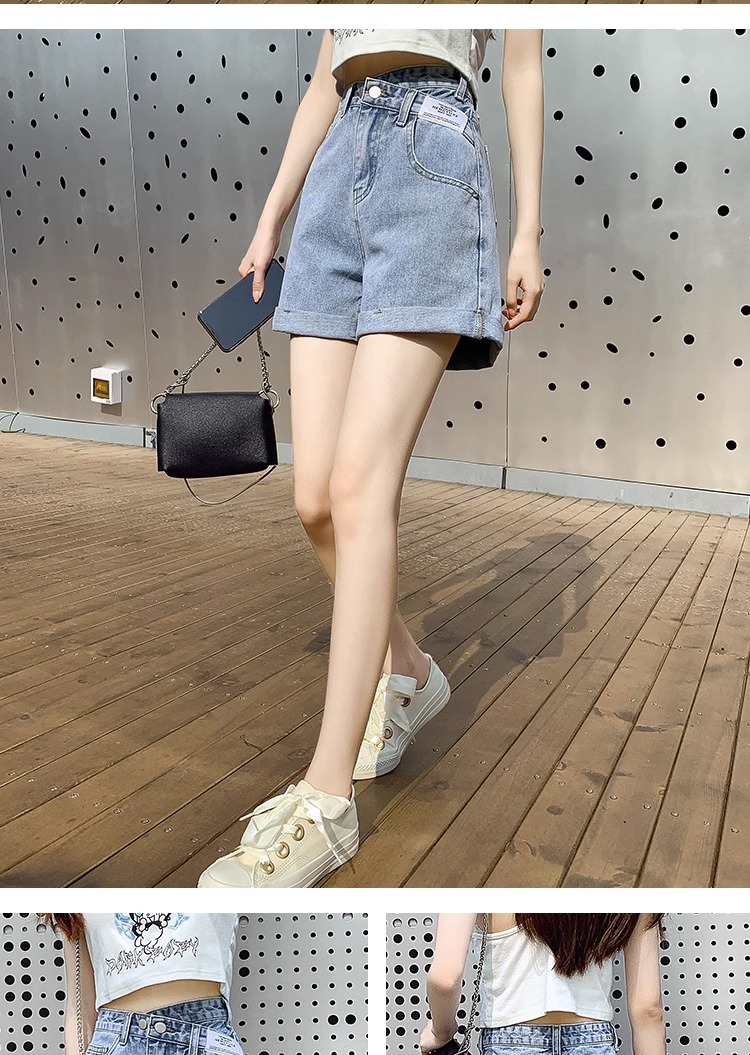 ショートパンツ ハイウエストデニムショートパンツ