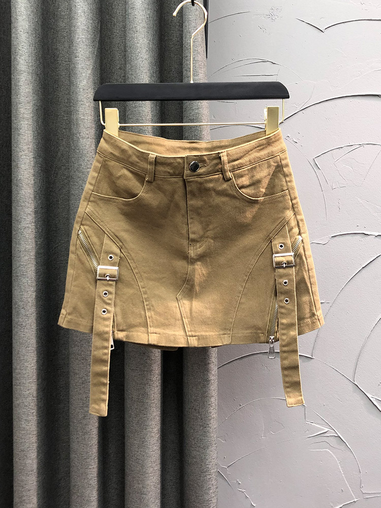 ショートパンツ デザインジッパー付きミニスカート風ショートパンツ