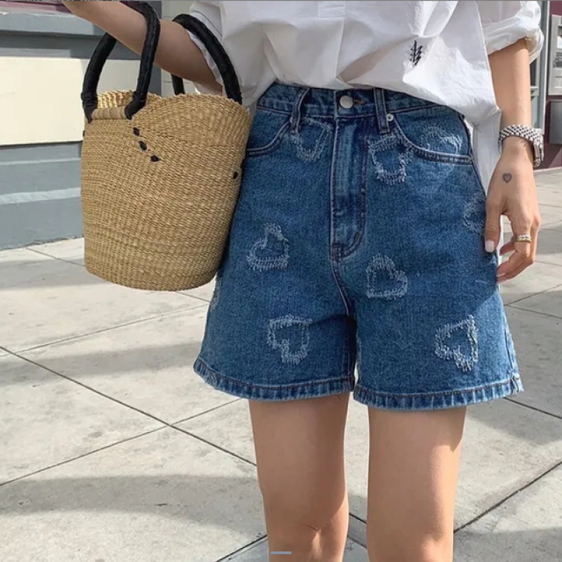 レディース デニム ショートパンツ ダメージ ハイウエスト 着痩せ